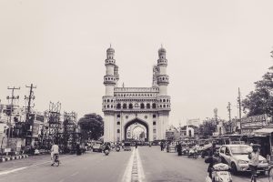 The Charminar, the iconic four-minaret monument at the heart of old Hyderabad