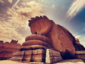 Carved stone temple architecture at Lepakshi in Andhra Pradesh