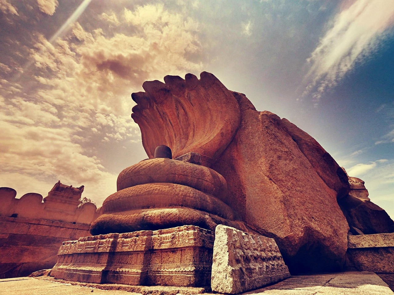 Carved stone temple architecture at Lepakshi in Andhra Pradesh