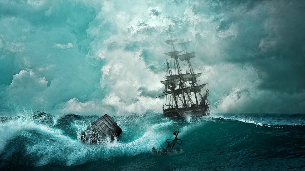 A sailing ship on the open sea