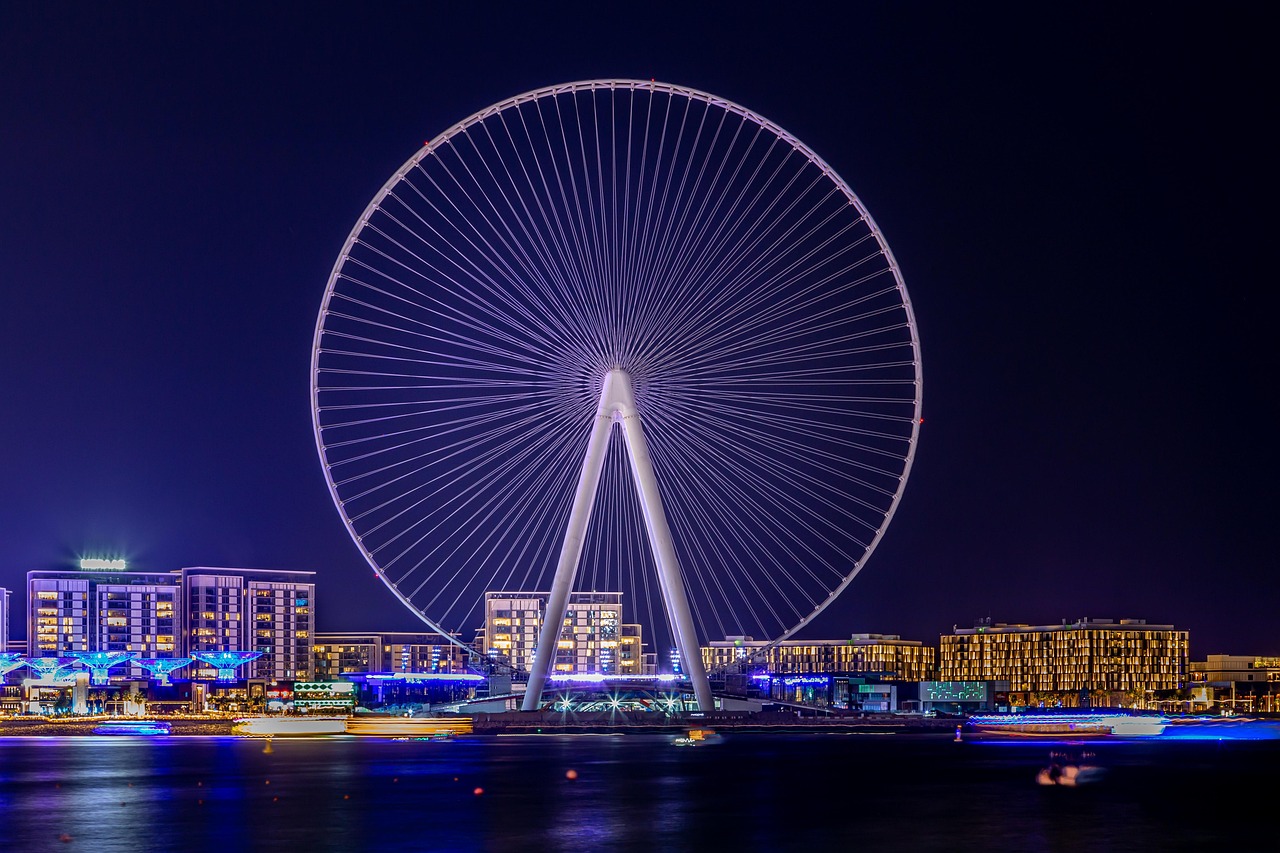 A giant Ferris wheel lighting up the night