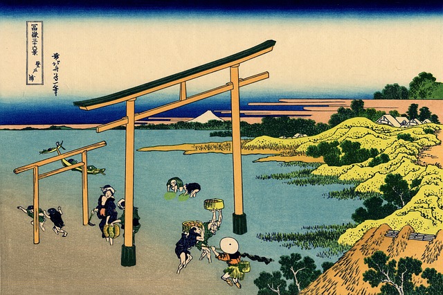 A torii gate marking a Shinto shrine