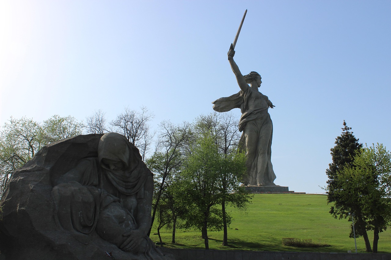 Volgograd embankment illuminated in the evening