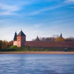 Churches of Yaroslav Court beside the Volkhov River in Novgorod