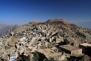 Stone villages clinging to the terraced slopes of the Haraz Mountains in Yemen