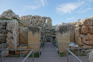 The great limestone blocks of Ġgantija seen from the temple approach