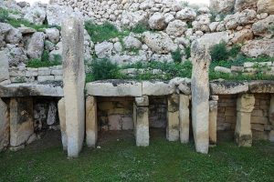 The curving inner chambers of Ġgantija built from enormous stones