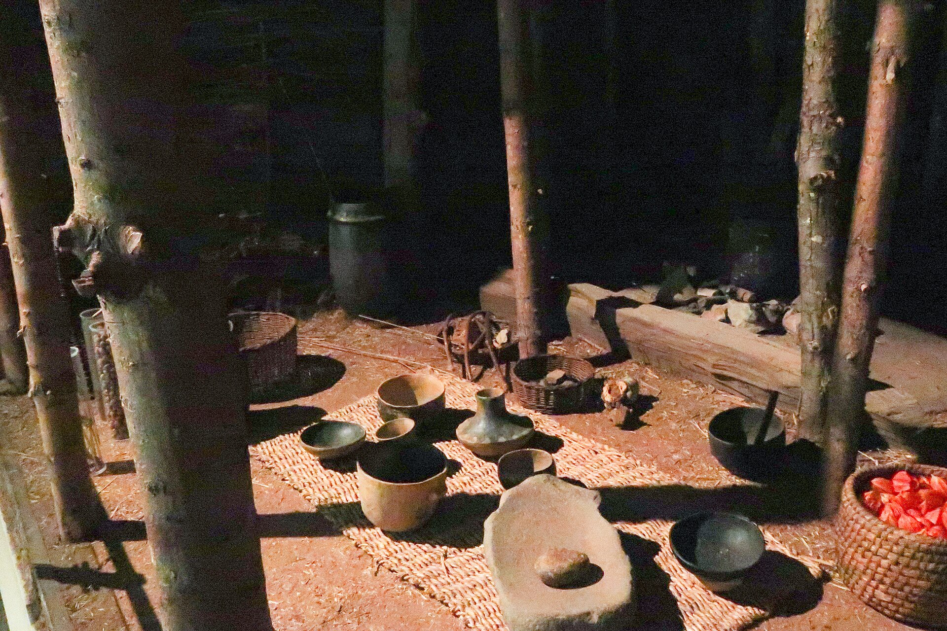 A recreated interior of a Neolithic dwelling at the Bougon museum