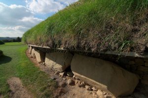 The decorated kerbstones ringing the base of the Knowth mound