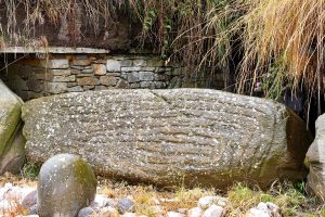 Intricate megalithic art incised into one of the great stones at Knowth
