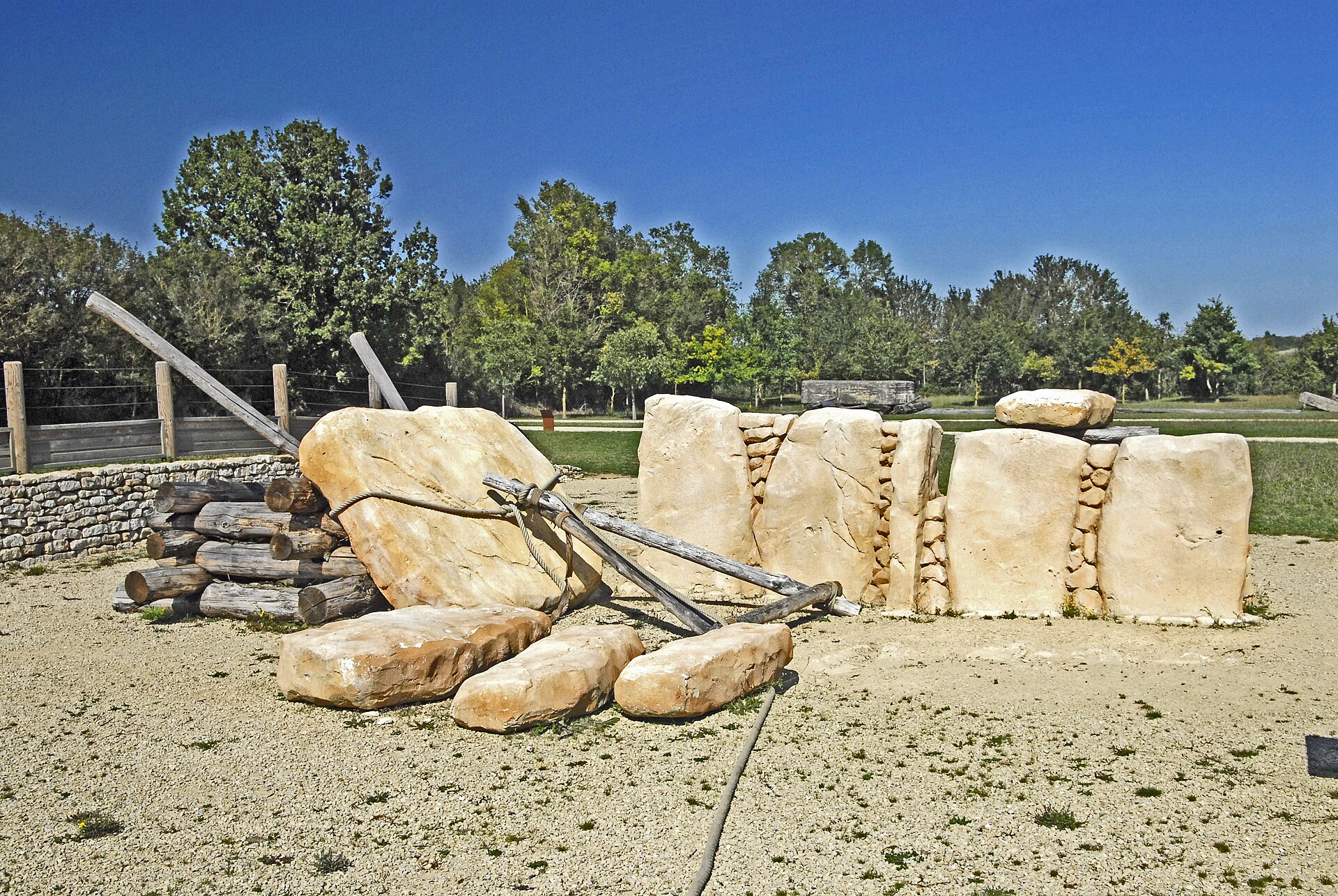 A museum reconstruction of how huge megaliths were raised upright