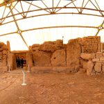 The Mnajdra temples set on a low bluff above the Mediterranean Sea