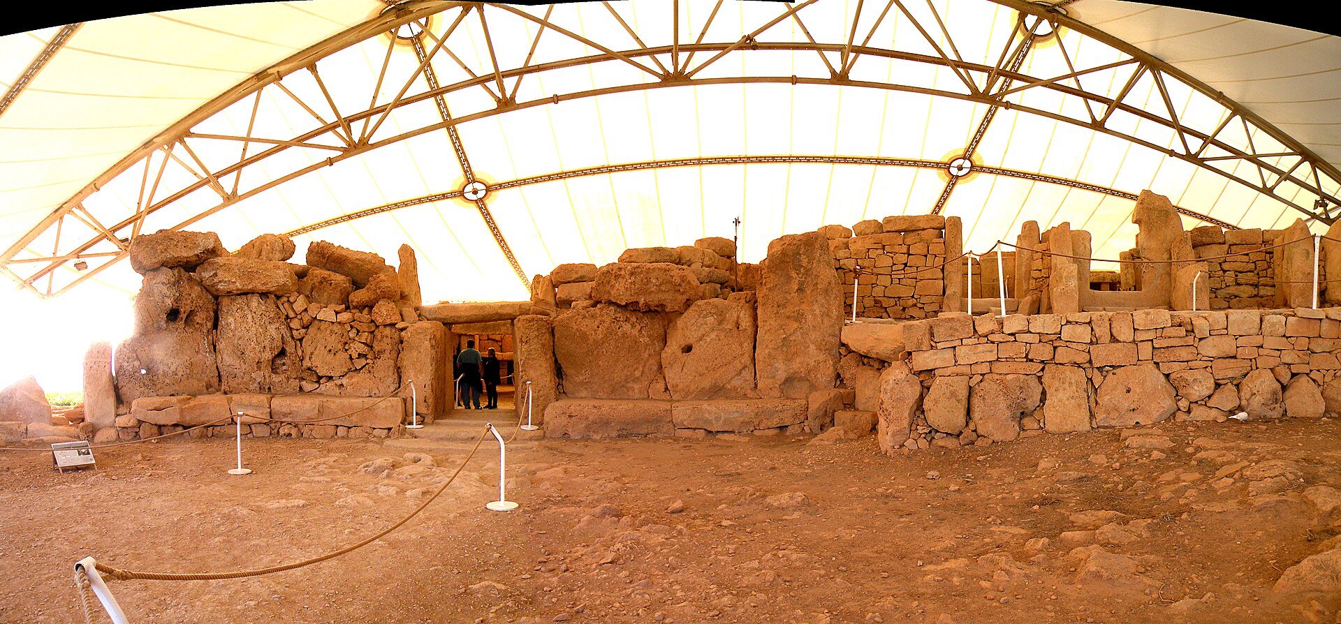 The Mnajdra temples set on a low bluff above the Mediterranean Sea