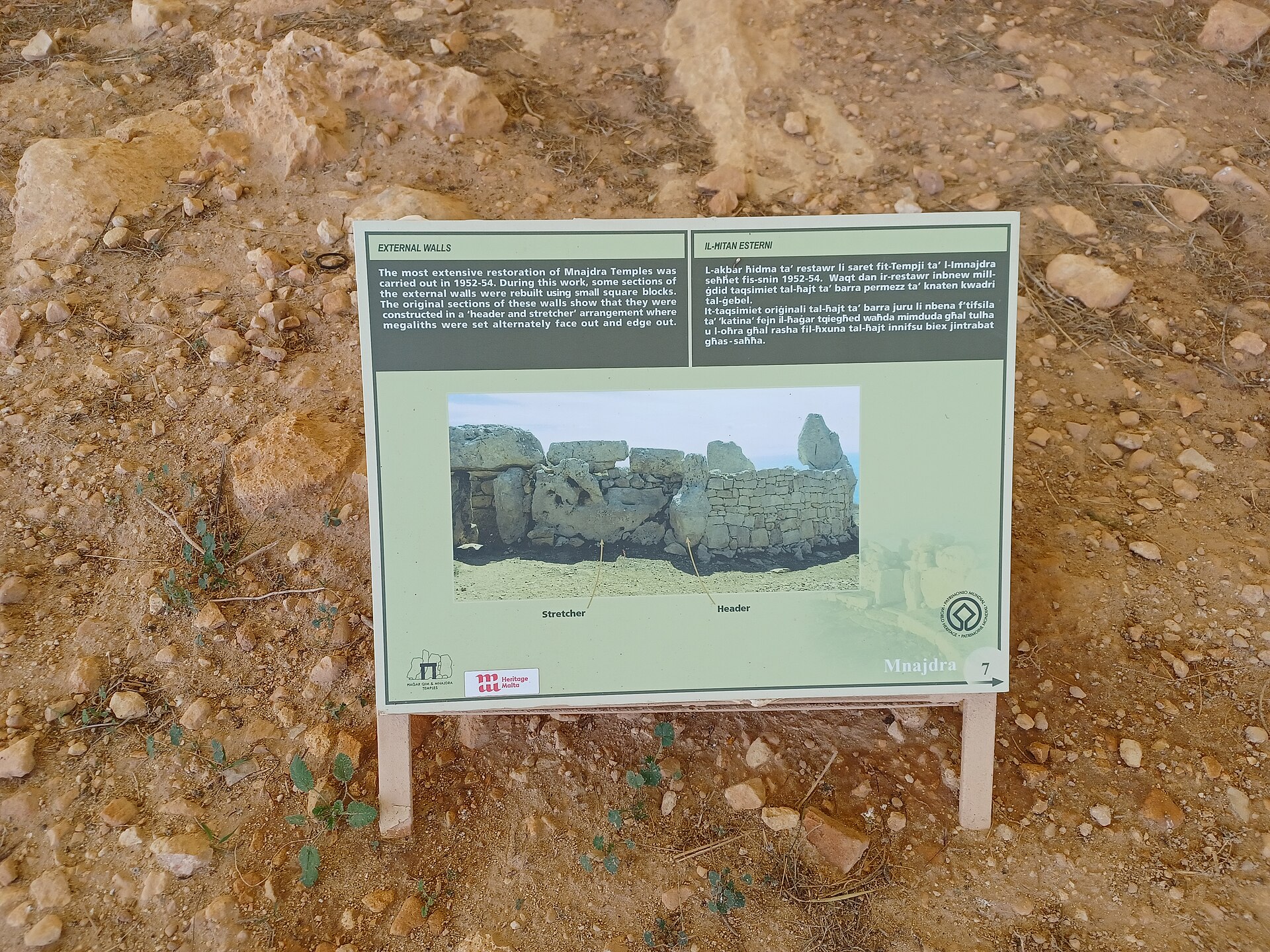 The curved facade of one of the Mnajdra temples built from great stone slabs
