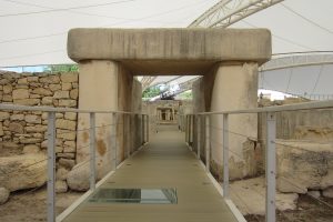 A monumental doorway framed by great stone slabs at Tarxien