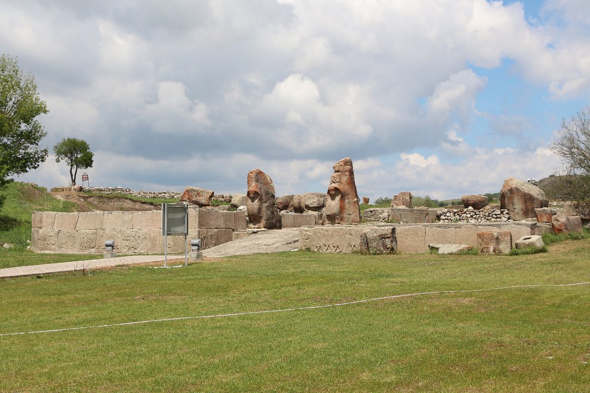 The Sphinx Gate entrance to the Hittite settlement mound at Alacahoyuk, Turkey