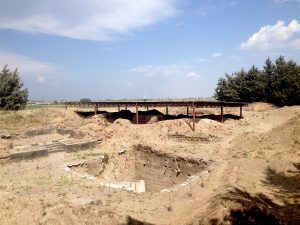 Trenches and mudbrick walls exposed at the archaeological site of Alalakh