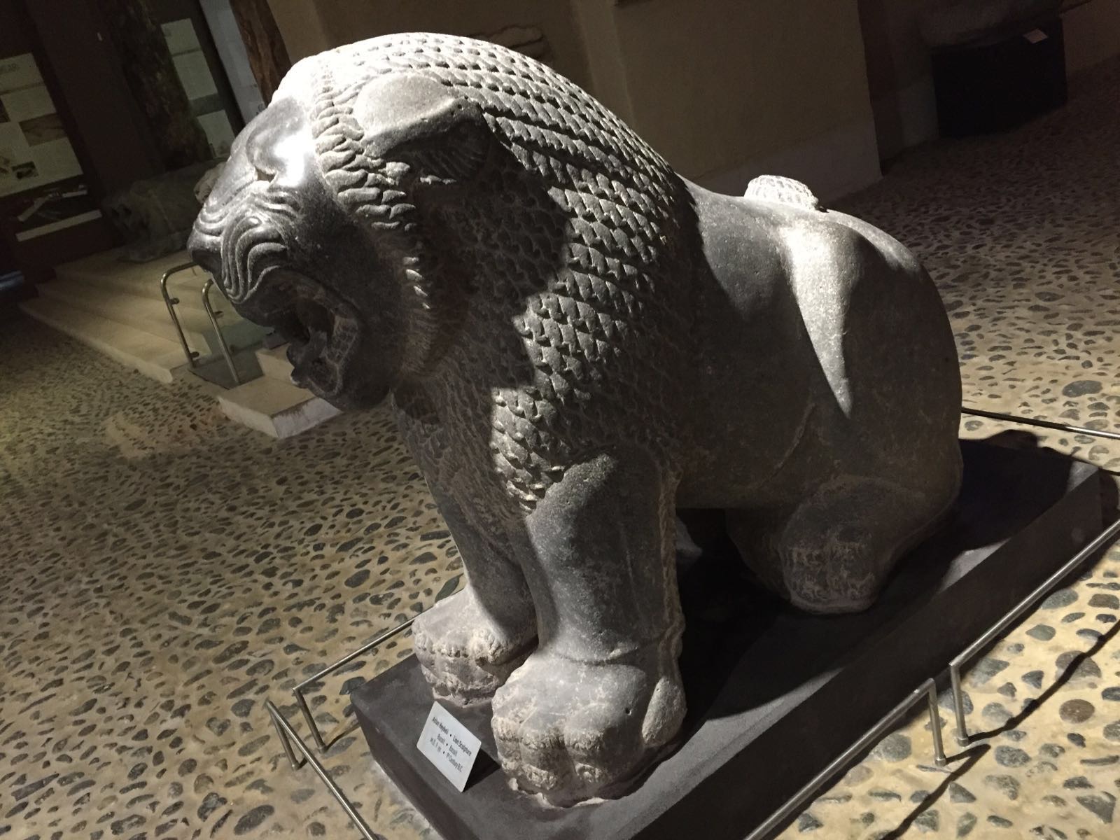 A stone lion sculpture recovered from Alalakh