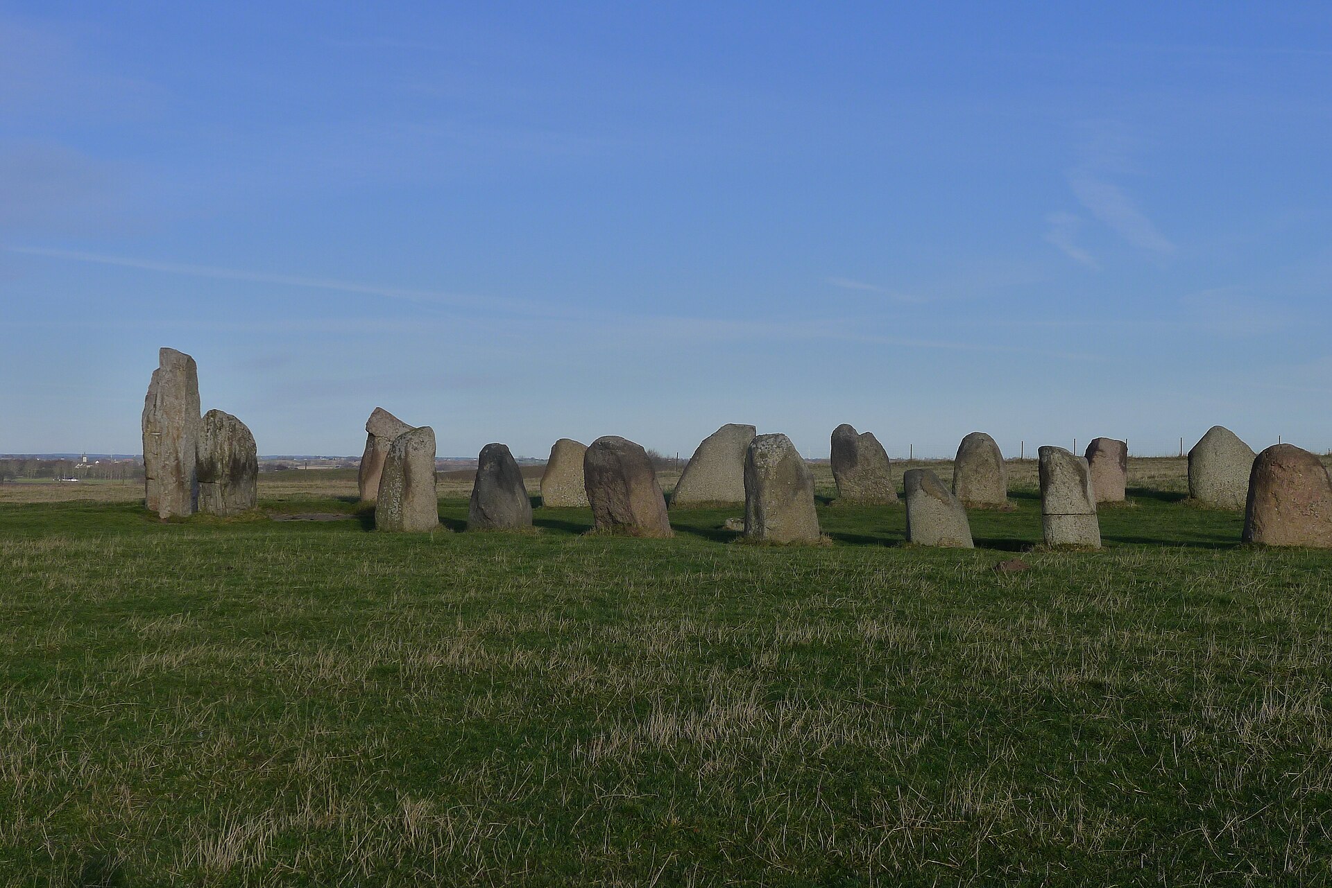 The weathered granite blocks under a wide Skåne sky