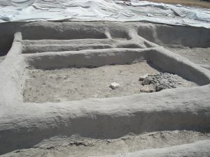 A close view of a hearth built into the floor of an Aşıklı Höyük house