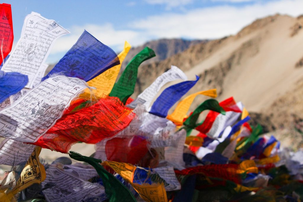 Prayer flags streaming above the Buryat land