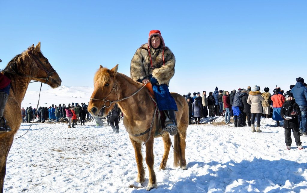 A rider in fur, heir to the horse culture of the Buryats