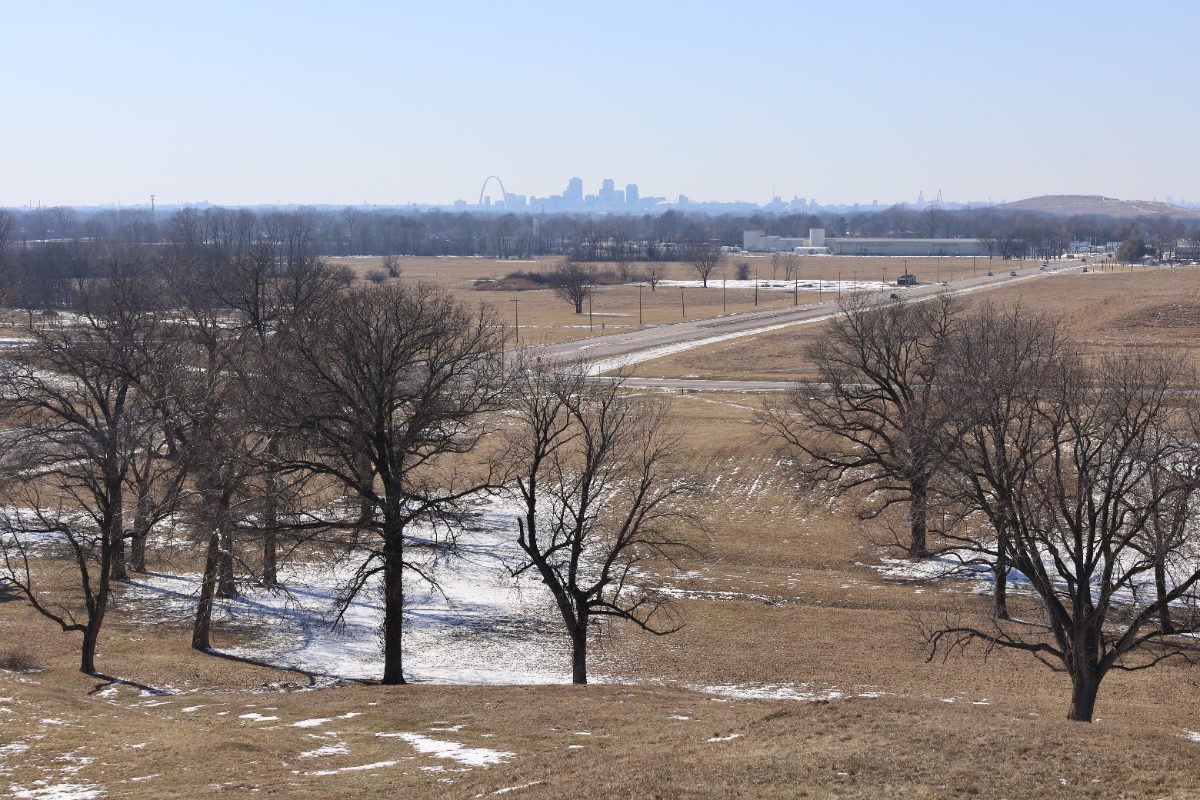 Second view of Monks Mound at Cahokia showing its terraced structure