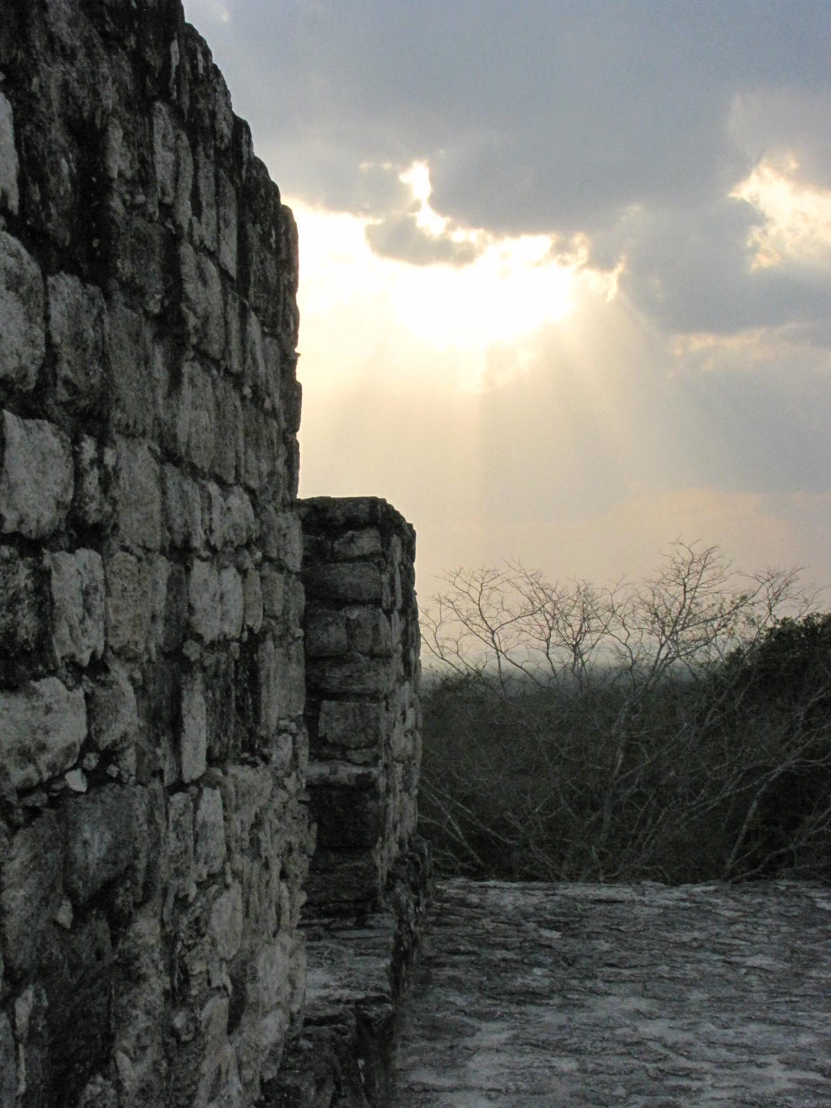 Stone plaza structures within the Calakmul archaeological zone