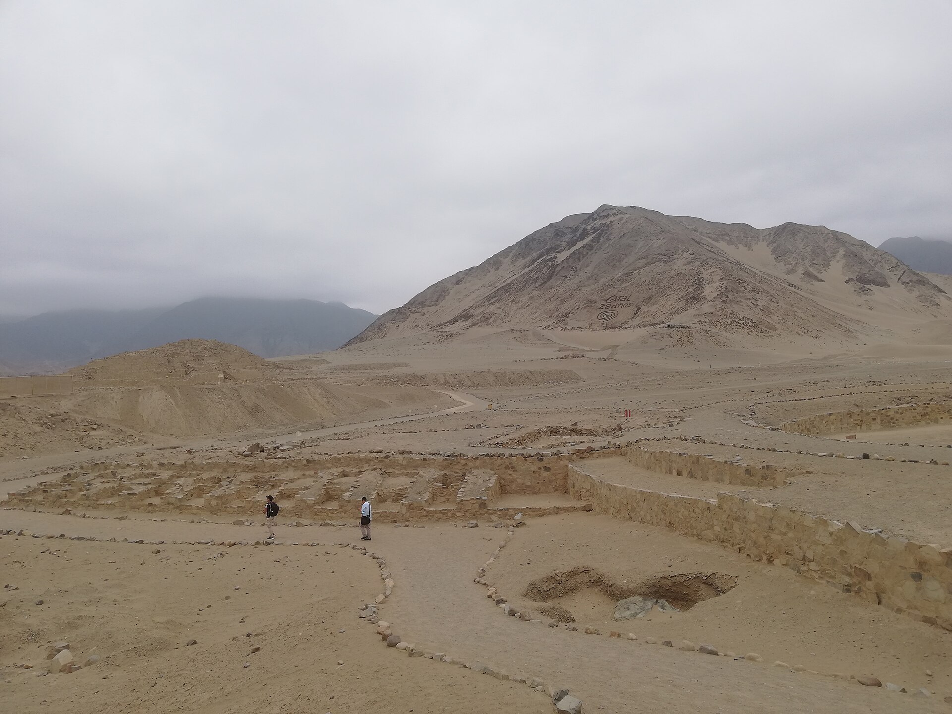 The front of the great amphitheatre at Caral, where the people of this five-thousand-year-old city are thought to have gathered for ceremonies and music.
