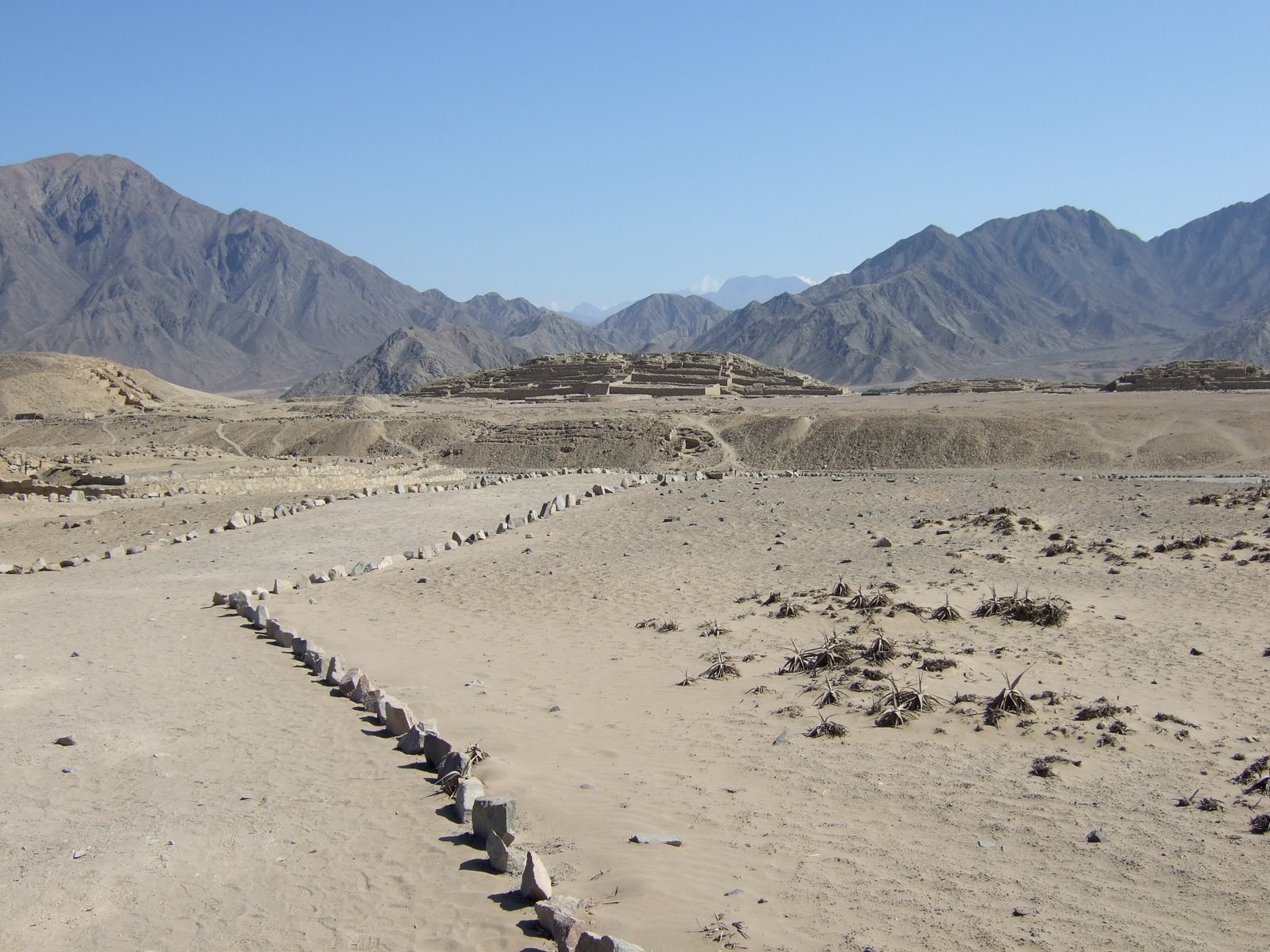 The five-thousand-year-old ruins of Caral, the oldest known city in the Americas, still standing in the Peruvian desert.