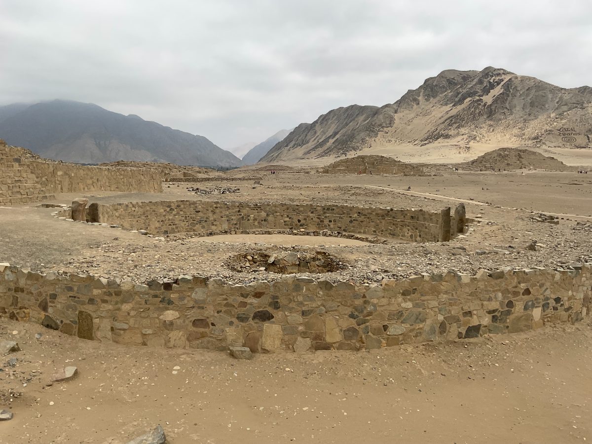 Circular sunken plaza beside the Great Pyramid at Caral