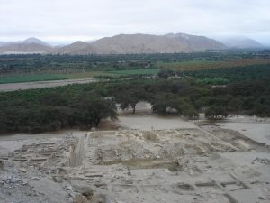 Cerro Sechin in its setting in the Casma valley of coastal Peru