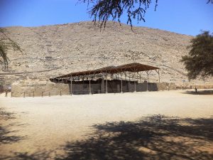 The reconstructed front of the temple at Cerro Sechin