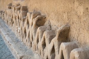 Overview of the Chan Chan adobe city ruins in Peru, capital of the Chimu civilization