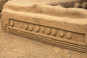 Detail of decorated adobe walls at the Chan Chan archaeological site