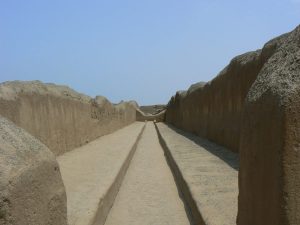Long corridor view within one of the palace compounds at Chan Chan
