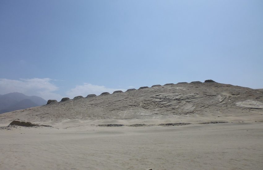 The Thirteen Towers of Chankillo marching along a ridge, the oldest known solar observatory in the Americas