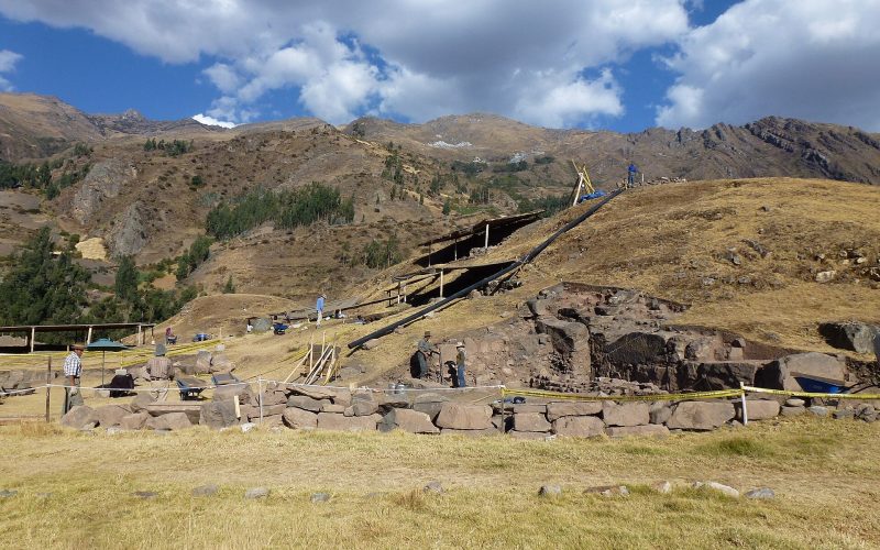 The temple complex of Chavin de Huantar set against the Andes