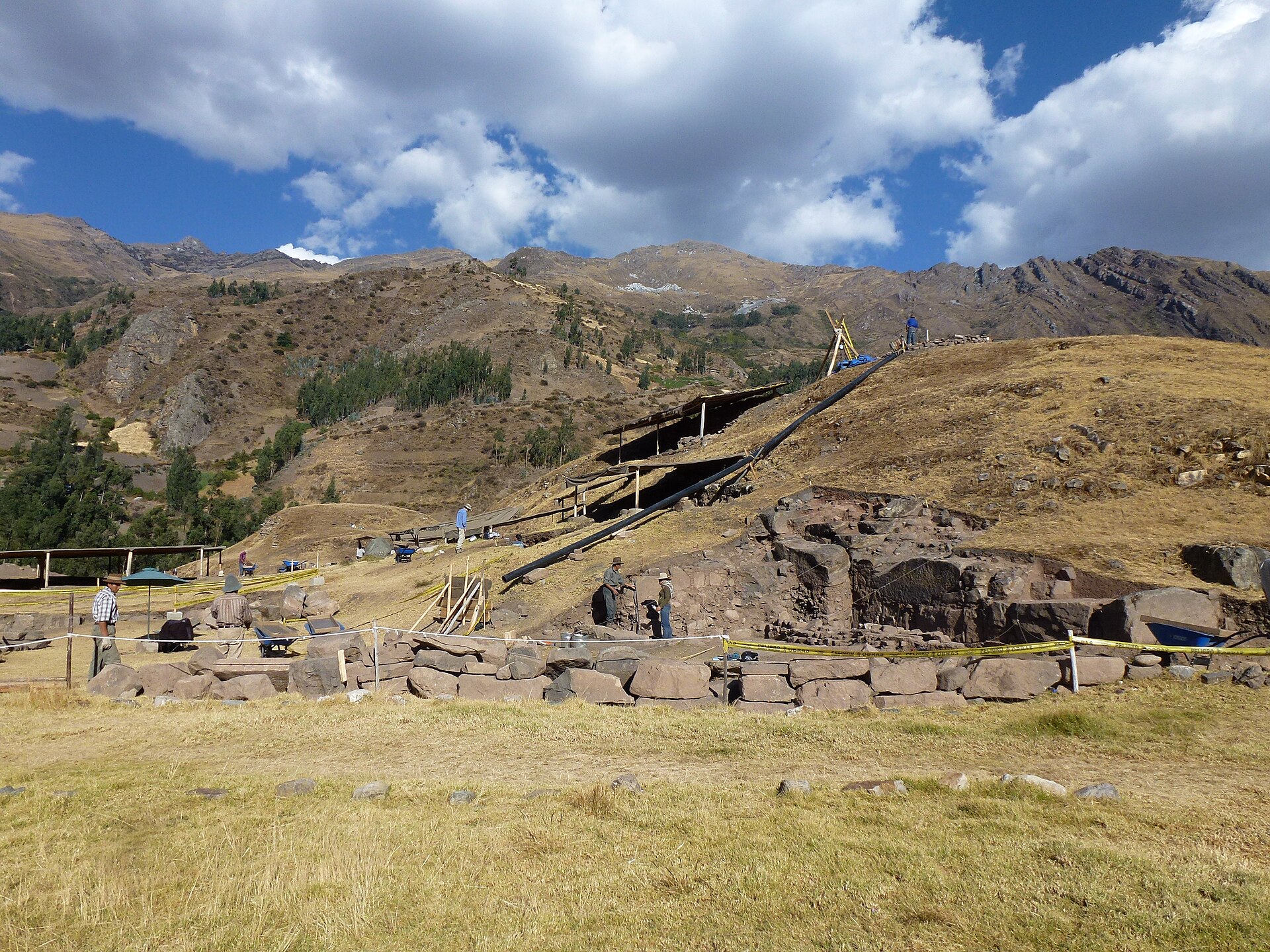 The temple complex of Chavin de Huantar, tucked into a high Andean valley between the mountains.
