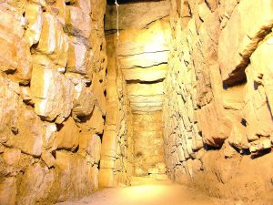 A narrow interior gallery deep inside the Chavin temple