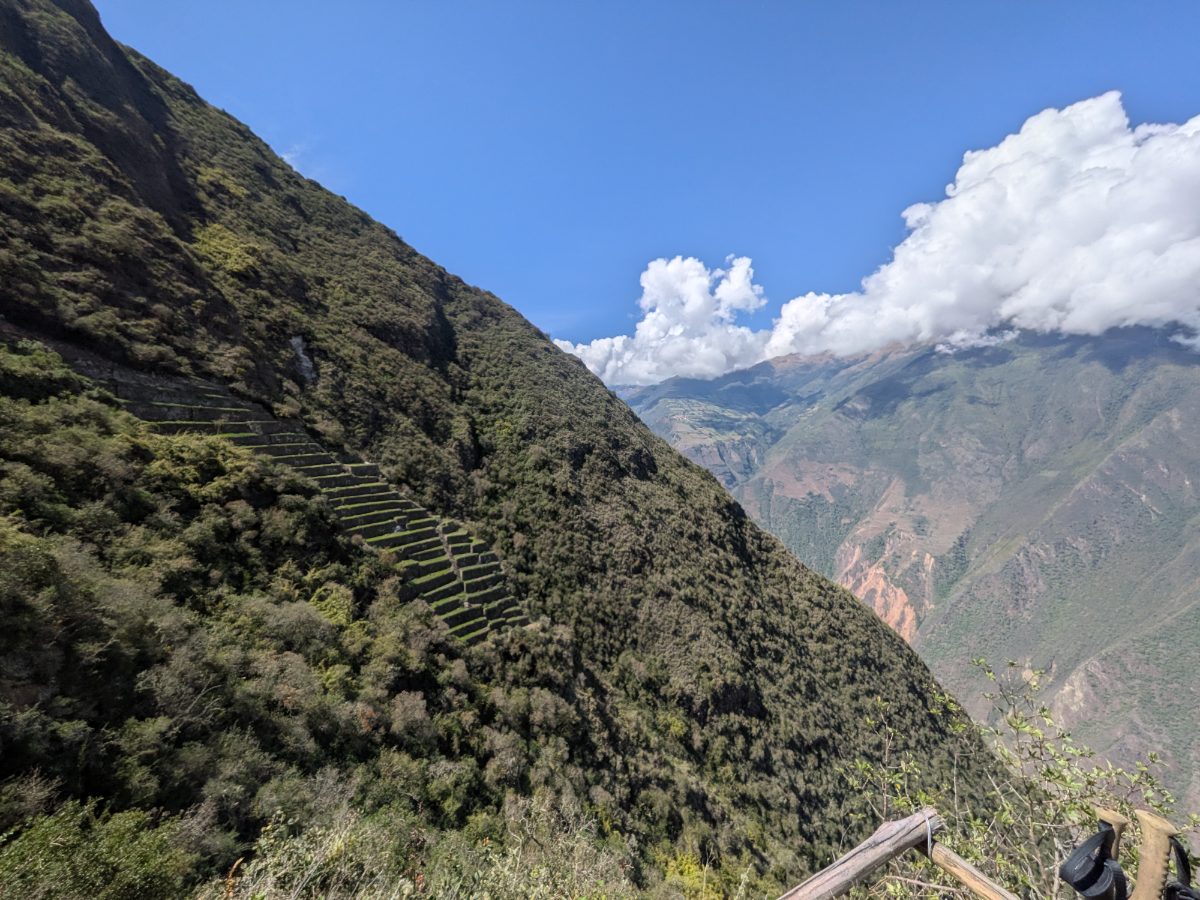 Overview of the llama-decorated terraces built into the Choquequirao hillside