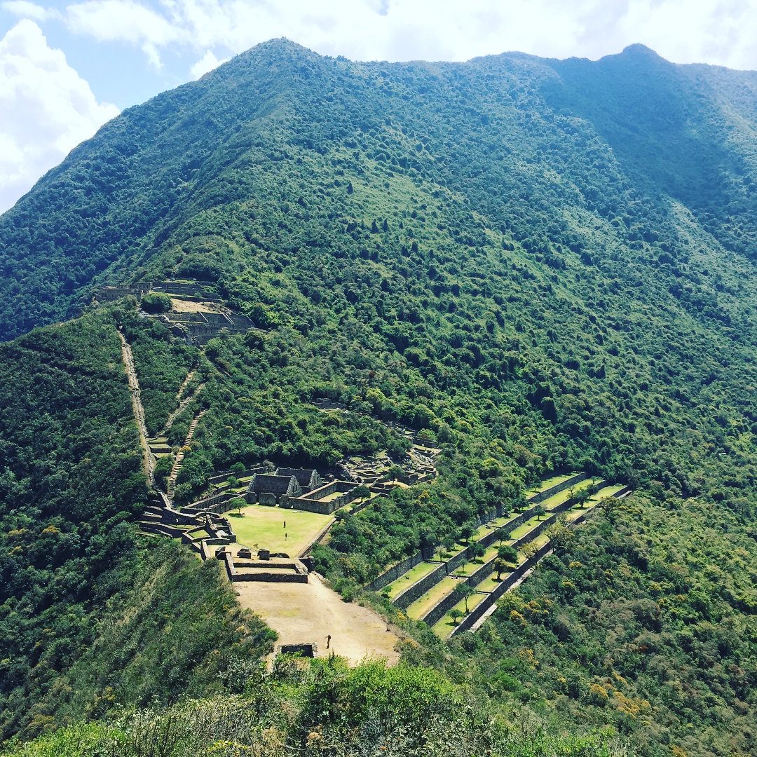 Choquequirao perched on a mountain ridge overlooking the Apurimac canyon