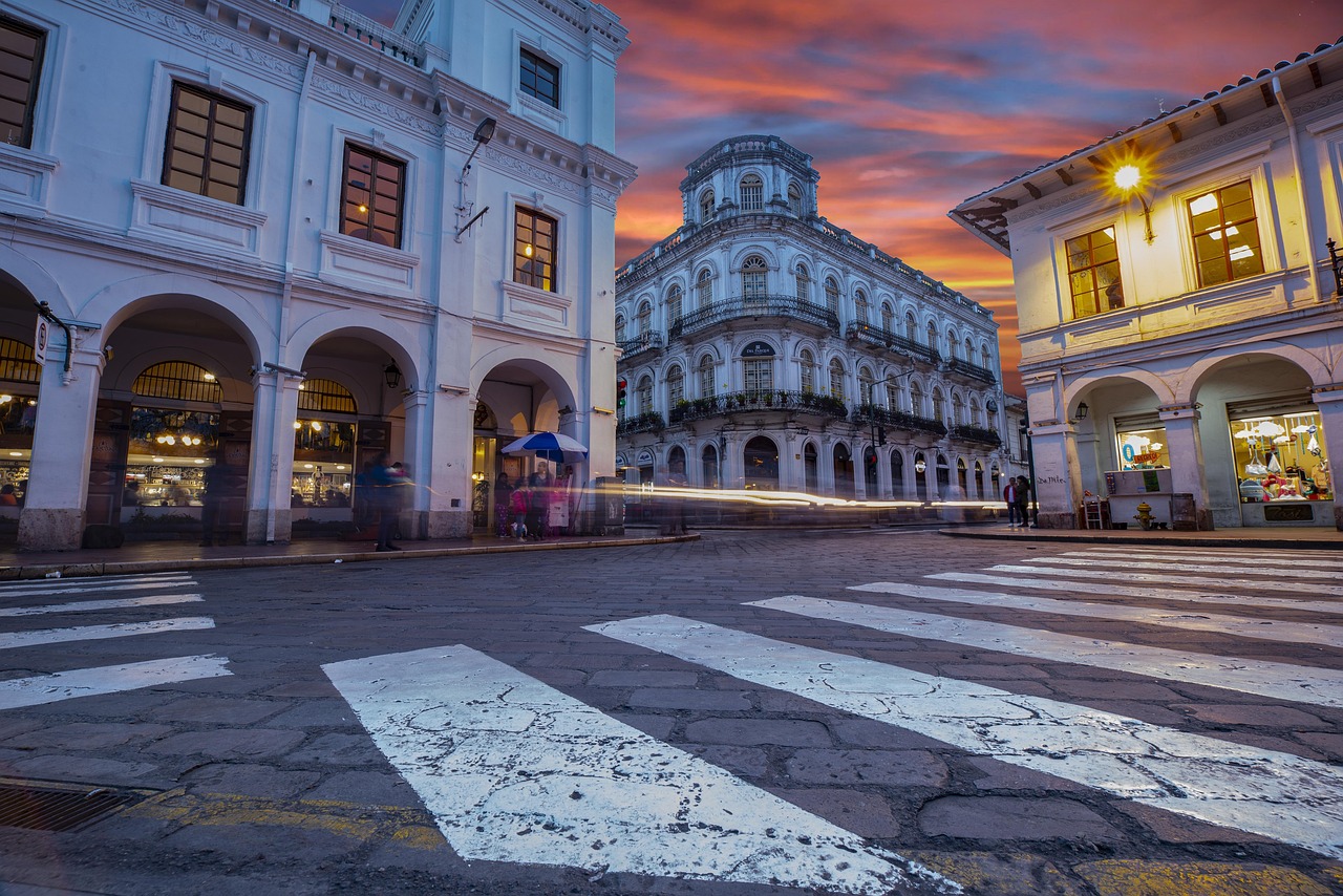 Colonial cathedral facade on a town street