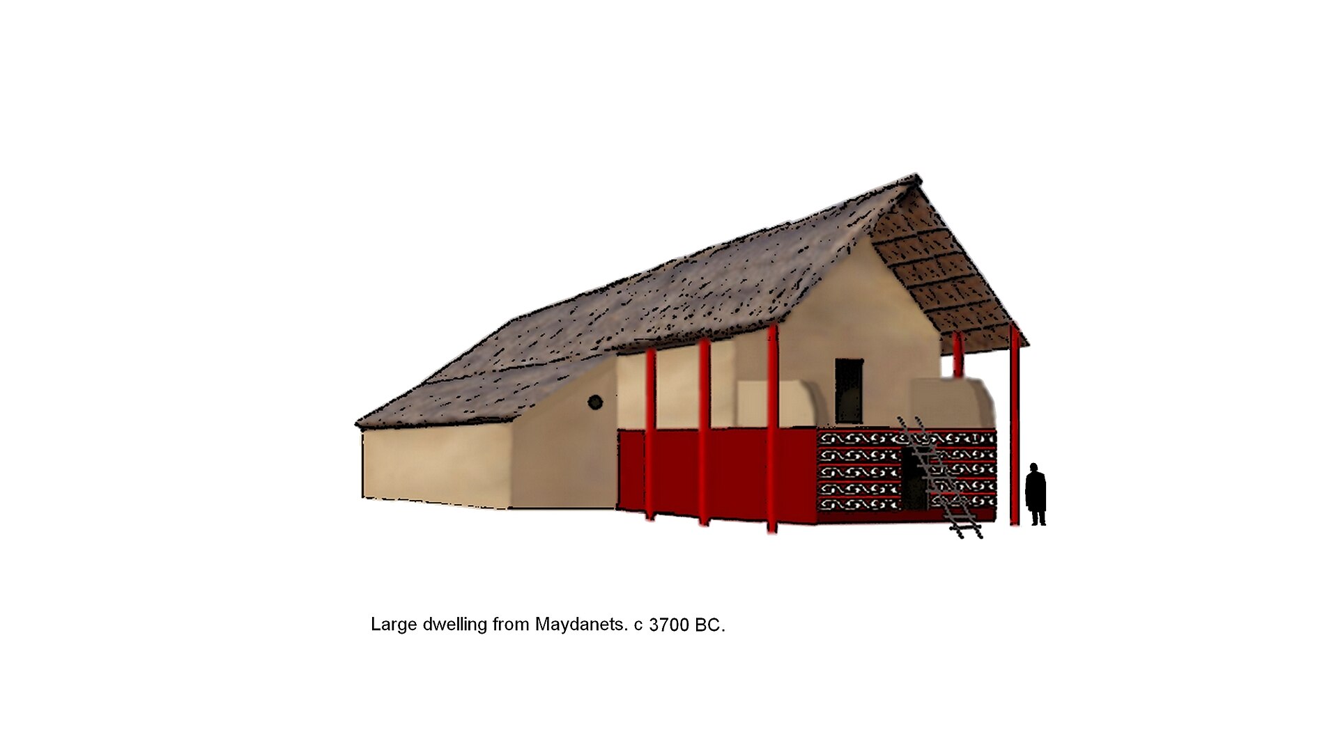 A reconstruction of a large two-storey Trypillian house of the kind that filled the settlement rings.