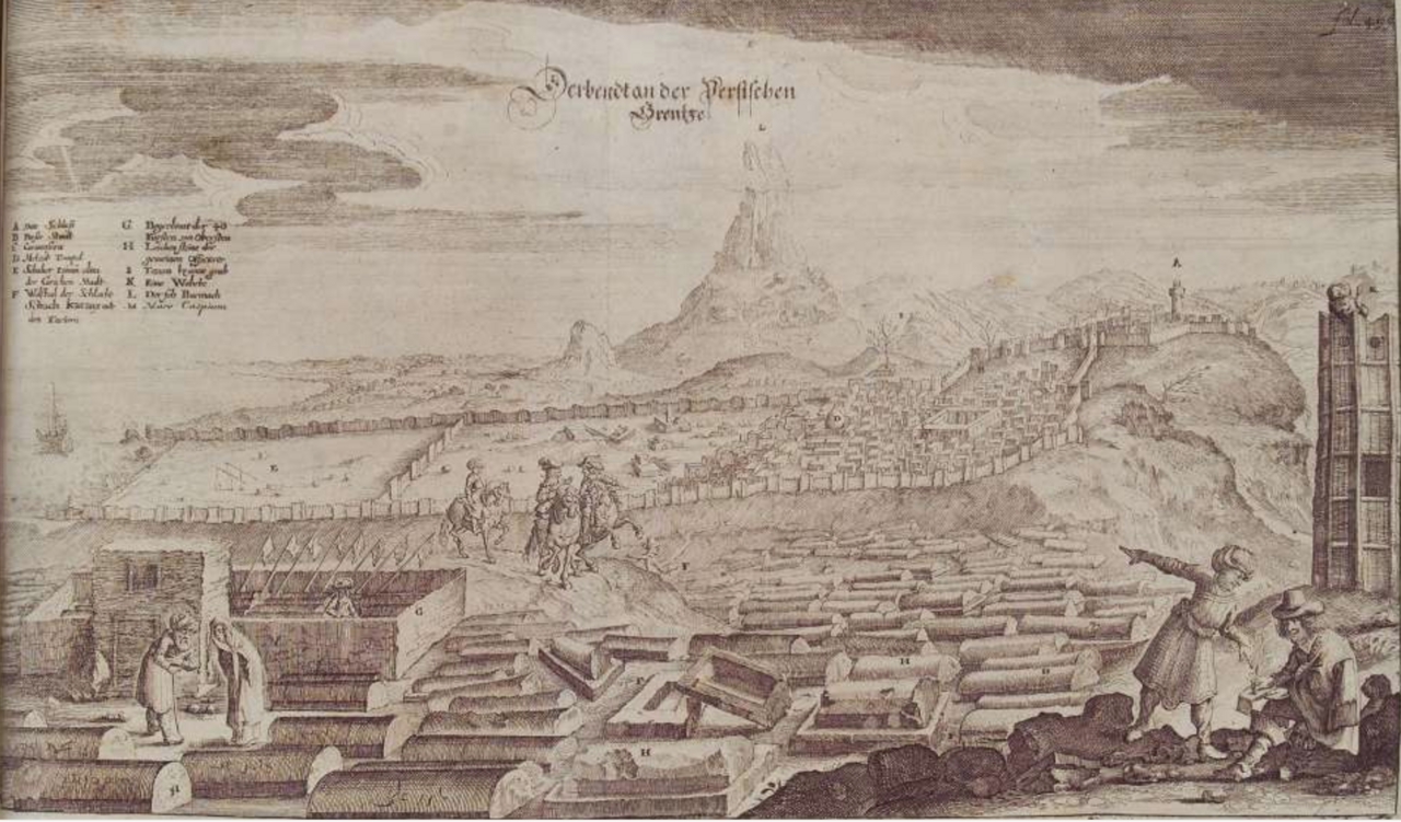 Изображение Дербента в книге Адама Олеария 1647 года издания (страница 357)