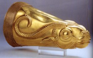 A gold rhyton drinking vessel from ancient Iran