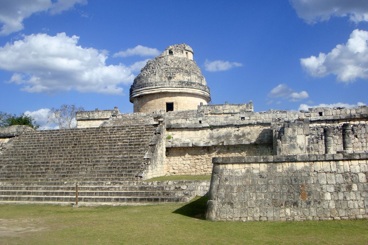 Exterior view of the El Caracol observatory structure at Chichen Itza