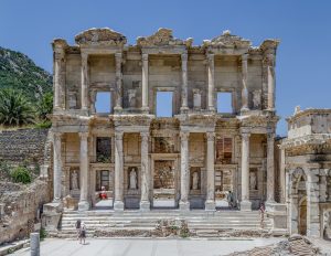Detail of the columned facade of the Celsus Library