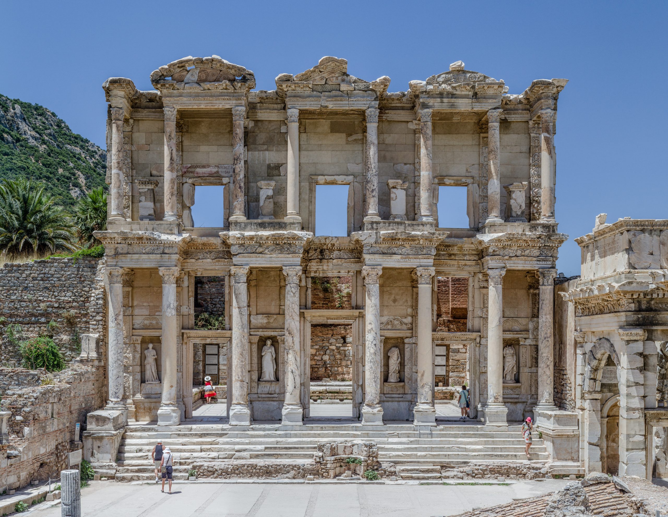 Detail of the columned facade of the Celsus Library