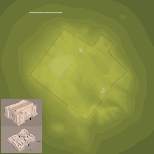 Rough map of the Eridu mound showing the main ziggurat, temple, and a few buildings
